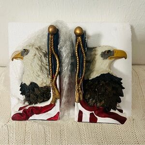 Vintage Avery Patriotic Bald Eagle Bookends NWOT Heavy Flag Colors Study Decor